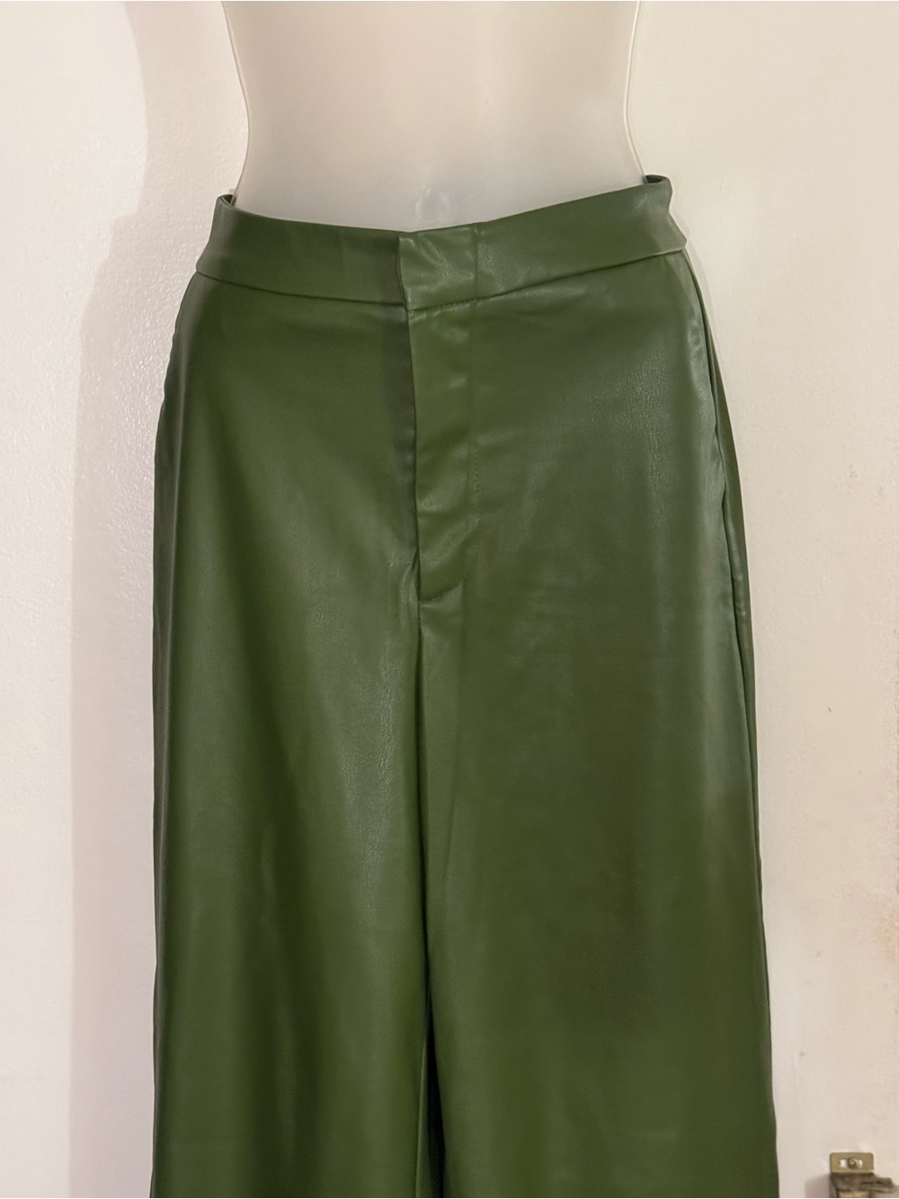 Zara Olive Green Faux Leather Wide-Leg Skirt